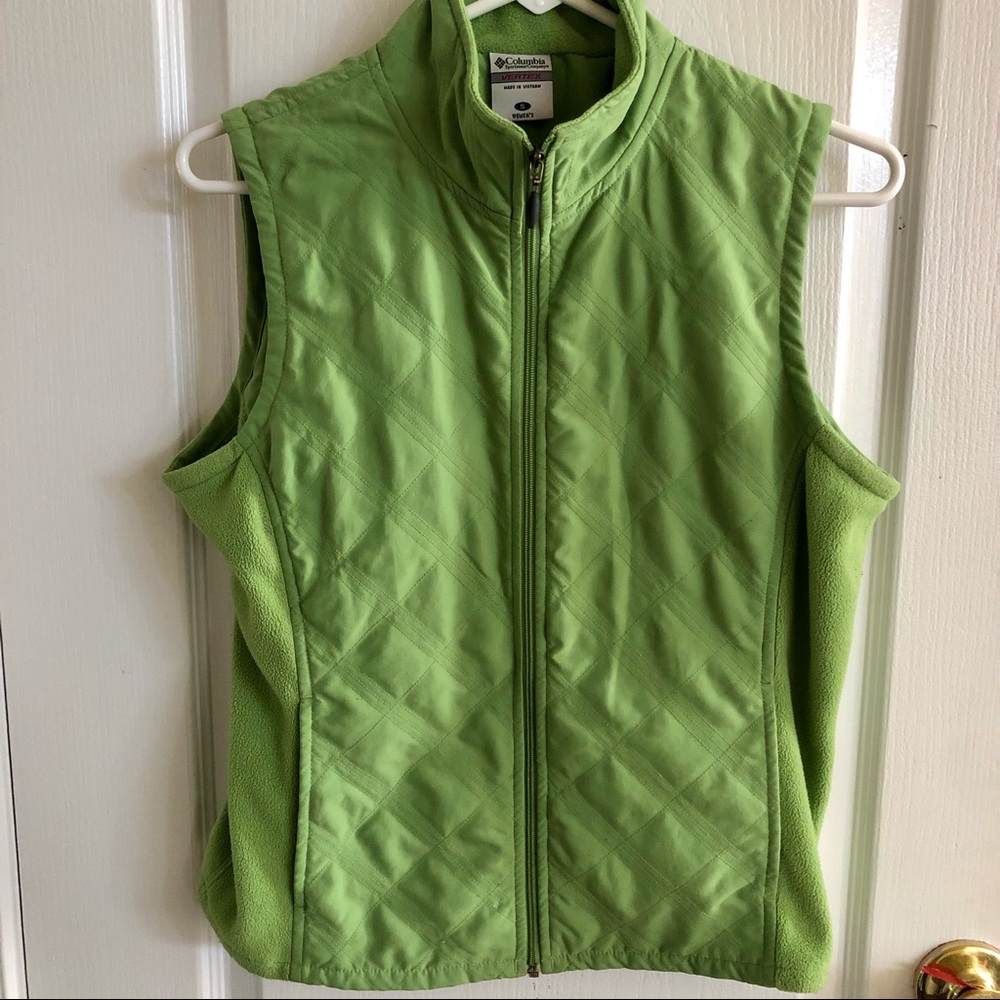 Columbia Vertex Quilted Down Green Fleece Zip Up Vest Size Small
